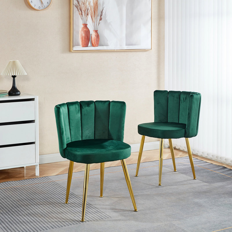 Ensemble de 2 chaises de salle à manger modernes avec pieds en tube de fer convenant au salon, Vert