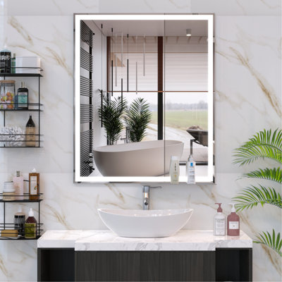 30X36 Inch Bathroom Mirror With Led - Fog, Energy, Memory Function, Chic Touch Switch, Beautiful Design, Contemporary Style