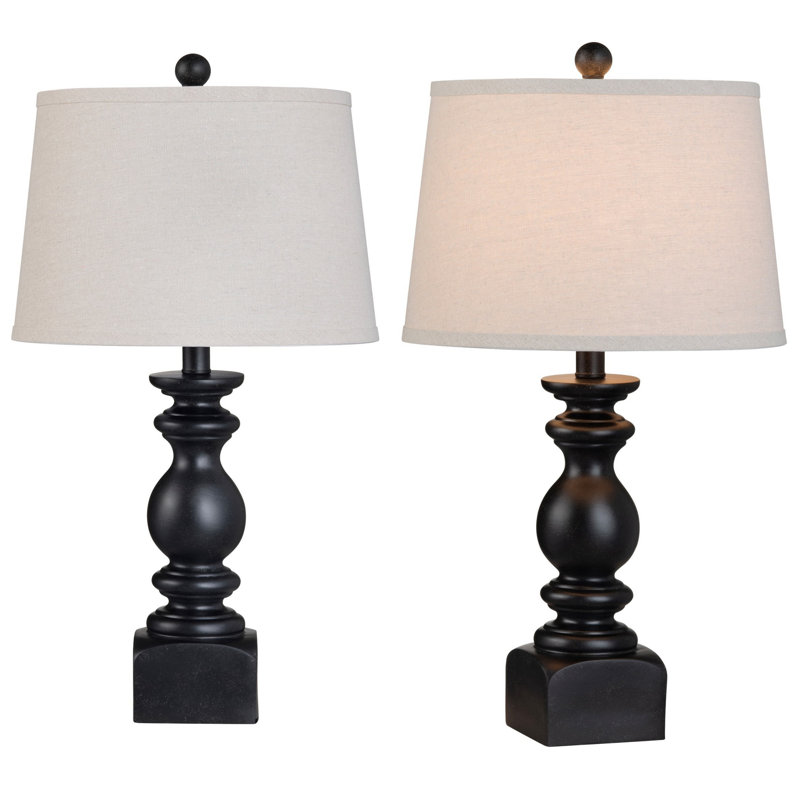Set Of 2 With Light Undertone Resin Table Lamp With Shade, Black, Oatmeal