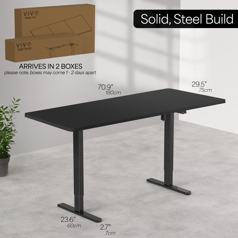 Bureau debout électrique Vivo, Gris foncé, L 70,9 po, Noir