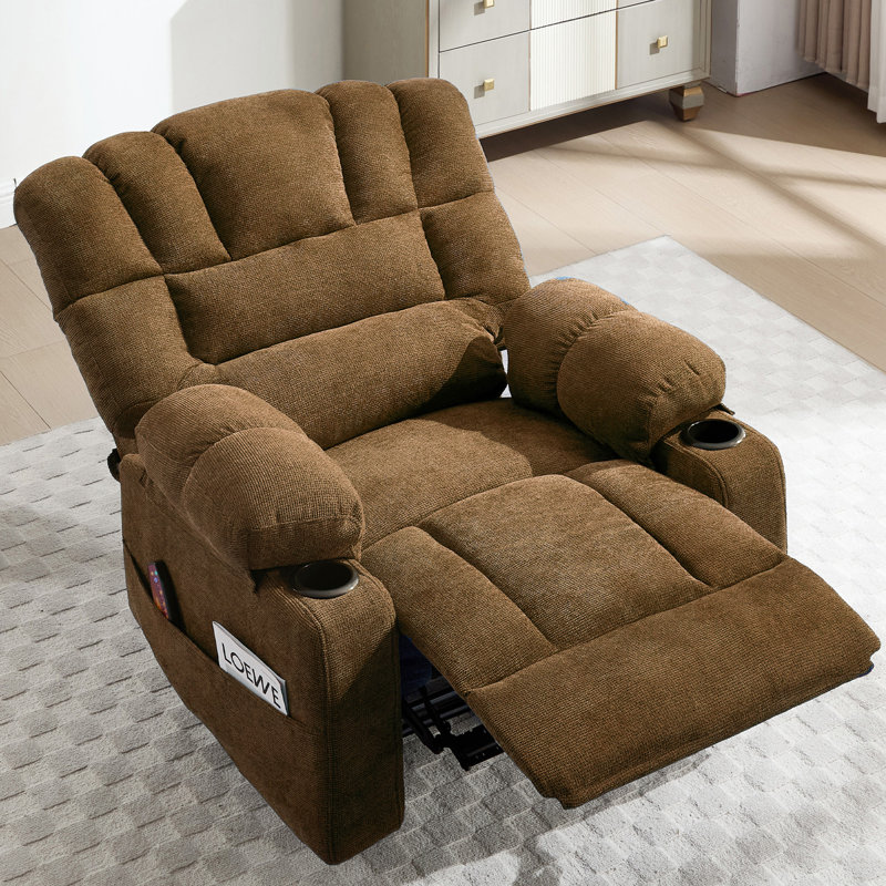 Fauteuil inclinable contemporain en chenille de 39 po de largeur avec chaleur et massage, Brun