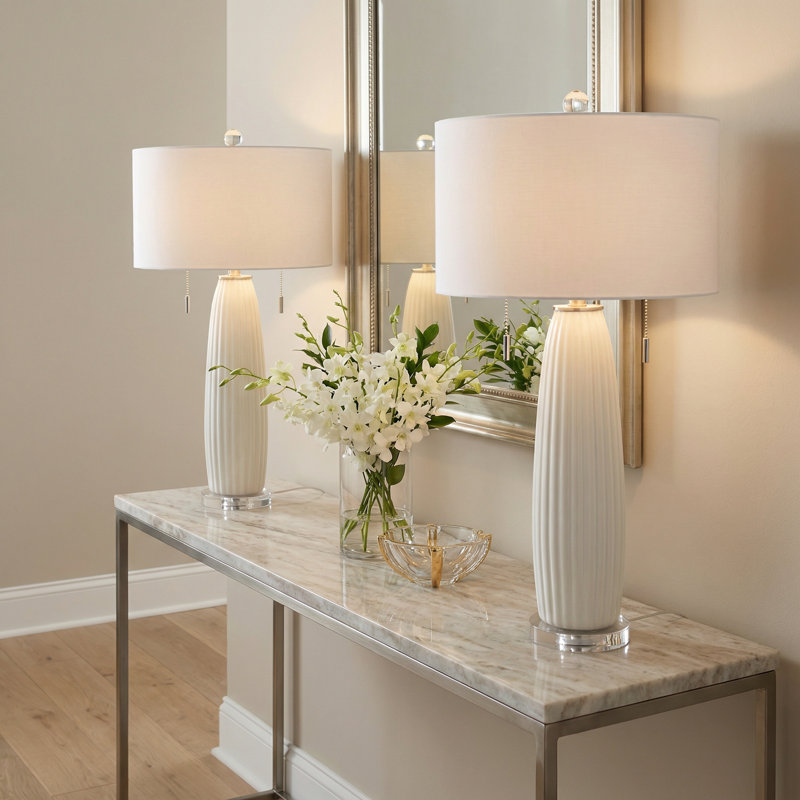 30" Crystal Table Lamp With White Shade