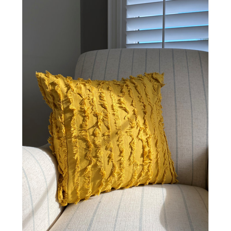 Coussin décoratif carré en coton à franges Nancy, Jaune