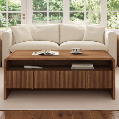 Dulane Modern Coffee Table With 2 Drawers And And Open Storage, Brown