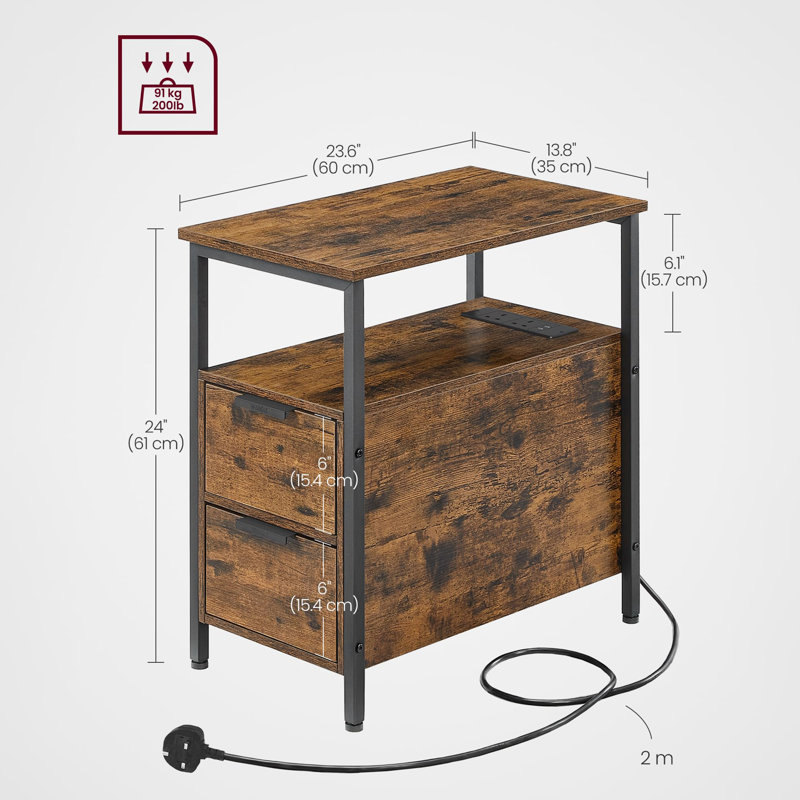 Annemiek 60cm W Metal Bedside Table, Rustic Brown