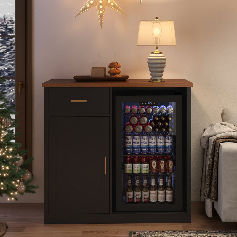Armoire à vin Helmetta de 39,4 po avec mini réfrigérateur (inclus) et buffet pour la salle à manger