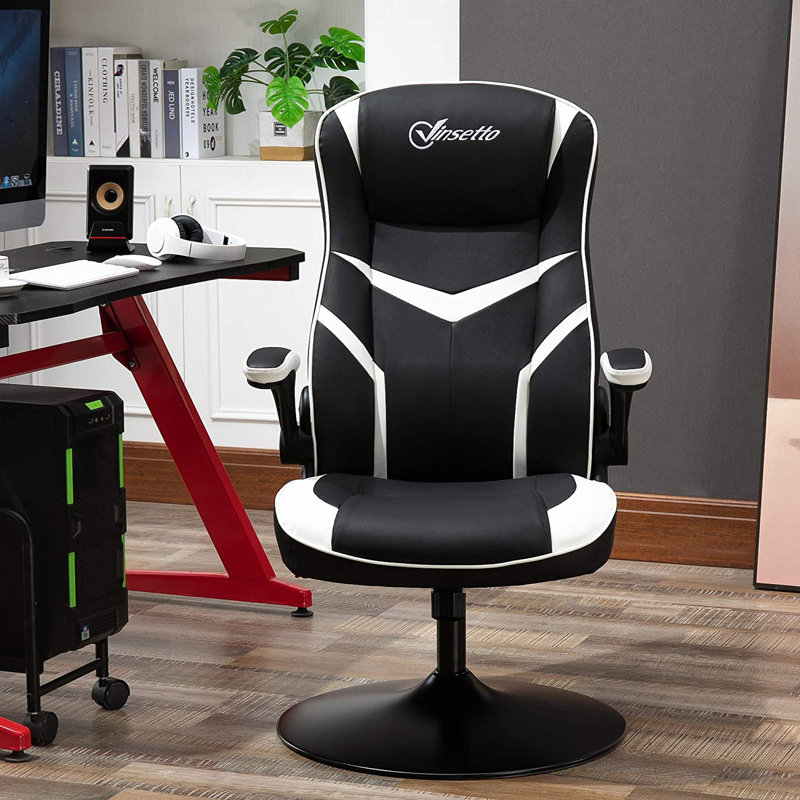Zipcode Design Brock Adjustable Reclining Ergonomic Faux Leather Swiveling PC & Racing Game Chair, Black/White