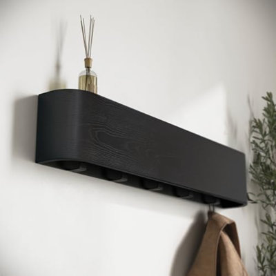 Porte-manteau mural « Toke » - Portemanteau au design moderne avec crochets muraux dissimulés - Panneau en placage de bois massif - Chêne, Noir