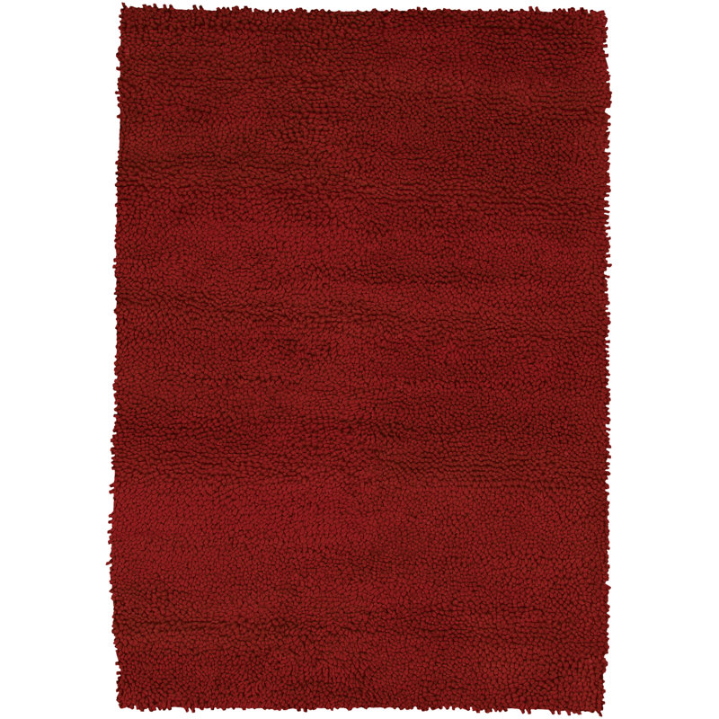 Kristina Hand-Woven Authentic Handmade Classic Burgundy Shag Wool Area Rug, Rectangle 5' x 7'6", Dark Red