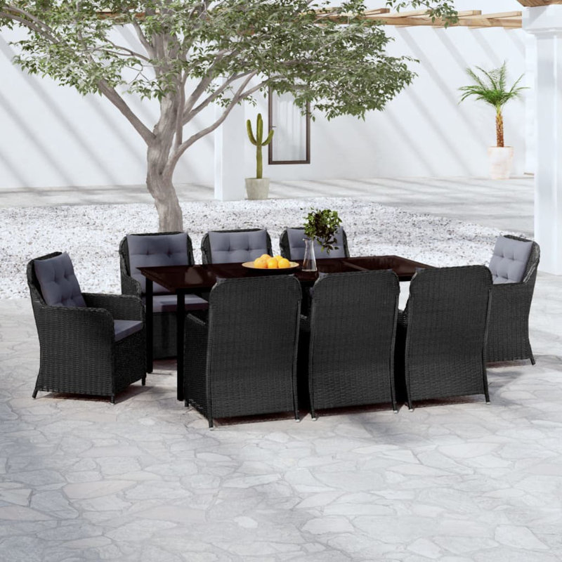 8 - Person Wicker Patio Dining Set with Rectangular Table , Cushions Included, Gray