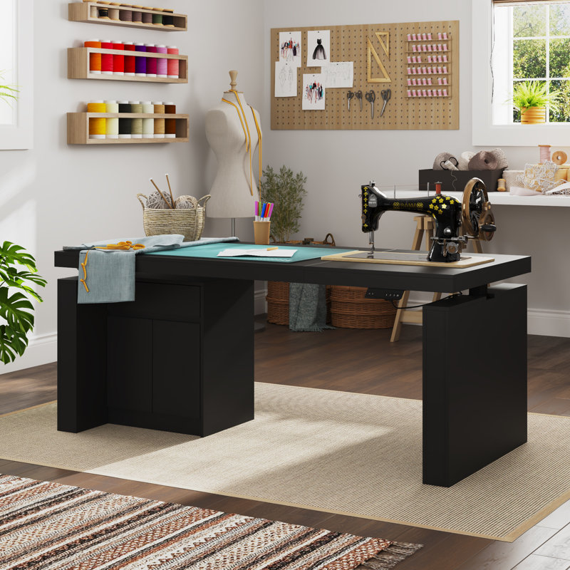 Height Adjustable Craft Table With Storage Cabinet