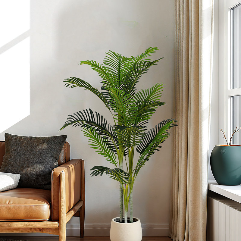 Arbre artificiel de 61 po avec pot, 2, aspect persistant, sans assemblage, pour les espaces intérieurs à longs plumes, feuilles réelles, pré-empoté, entretien facile