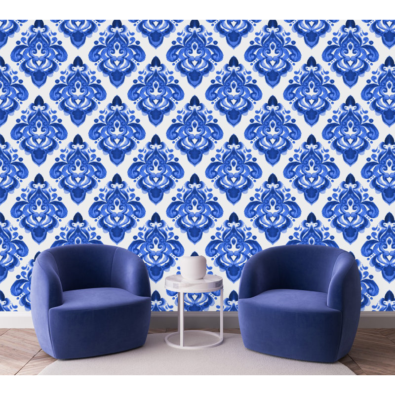 Panneau de papier peint autocollant L 18,75 pi x l 25 po Crosdaile, Bleu / blanc