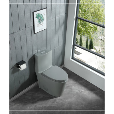 Toilette monobloc 1,1 / 1,60 GPF à chasse double, à hauteur allongée et confortable, avec fixation au sol et fermeture en douceur 1000 grammes