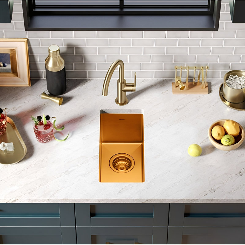 Artisanal - Évier de préparation en laiton doré brossé - Acier inoxydable commercial robuste de calibre 16