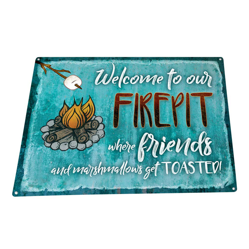 Enseigne métallique Aqua Welcome To Our Firepit