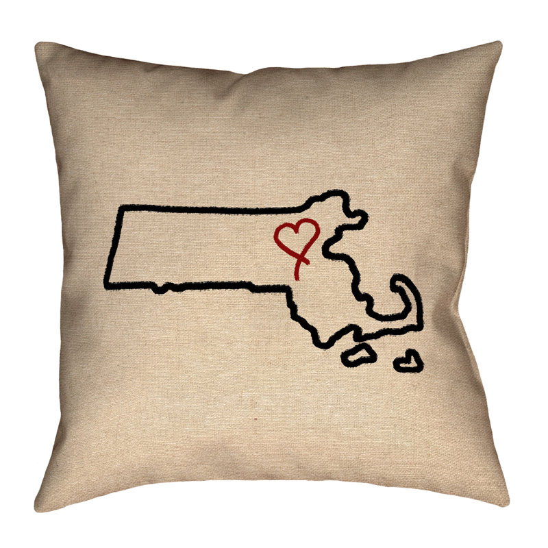 Oreiller Katelyn Smith Massachusetts Love Outline, 14 po x 14 po, Housse / couvercle, Simili daim