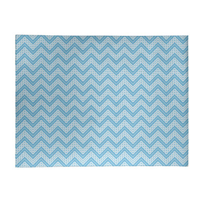 Tapis bleu/blanc à chevron à main