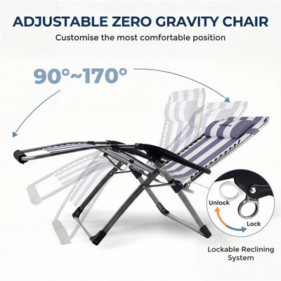  Fauteuil zéro gravité surdimensionné, fauteuil inclinable d'extérieur 33 po XXL avec coussin et appui-tête amovibles, chaises de patio inclinables pour l'intérieur, chaise longue de camping avec repose-pieds, support 500 lb