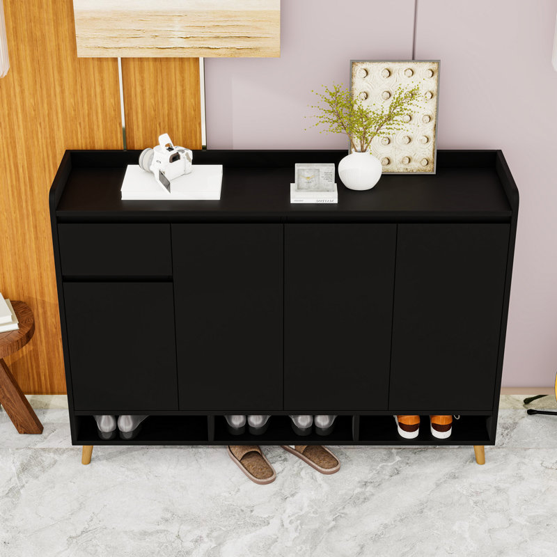 Shoe Cabinet with Adjustable Shelves, Black
