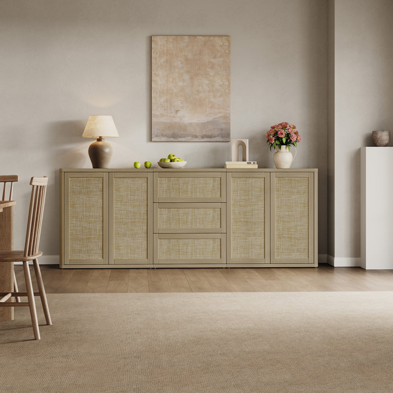 89.67" Bohemian-inspired Sideboard With Adjustable Shelves, Amber Oak