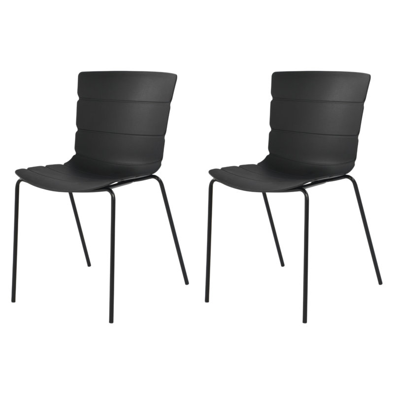Bali Pair of Kitchen Chairs - Ribbed Plastic Seat with Matching Metal Legs, Black