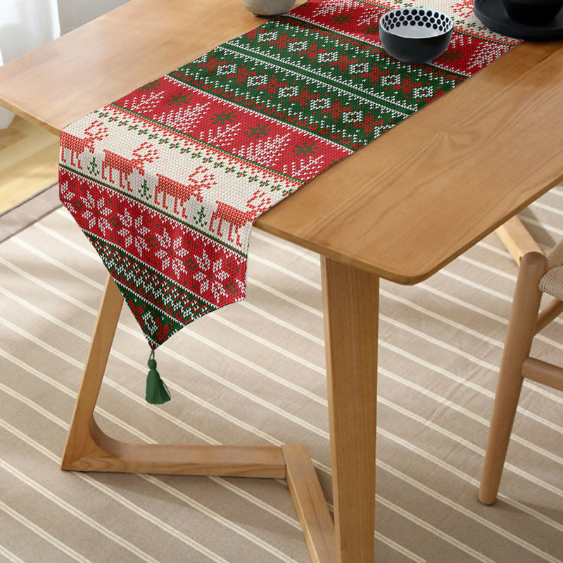 Chemin de table de Noël et des fêtes avec pompon, idéal pour la décoration des Fêtes