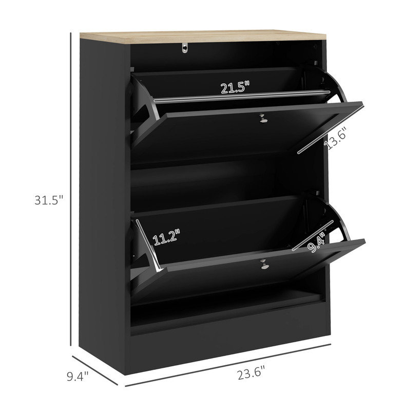 Armoire à chaussures mince pour le vestibule, armoire de rangement pour chaussures moderne cachée avec 2 tiroirs rabattables et tablettes réglables pour 12 paires de chaussures, noir