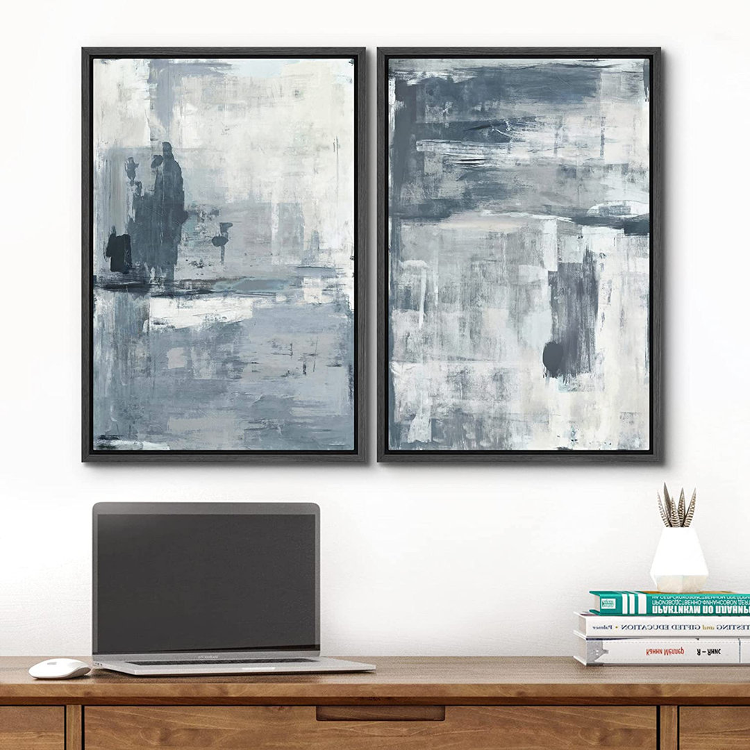 Grunge Abstract Paint Stroke Effect " Gray Blue Graffiti Stroke Collage " 2 - Pieces IDEA4WALL 