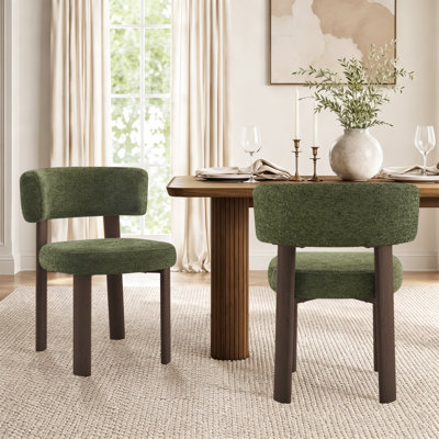 Mid-Century Modern Chenille Upholstered Dining Chairs with Metal Legs