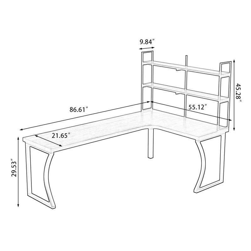 Bureau en fer massif en forme de L brun noyer + noir, H 74,8 po x l 62,99 po x P 47,24 po