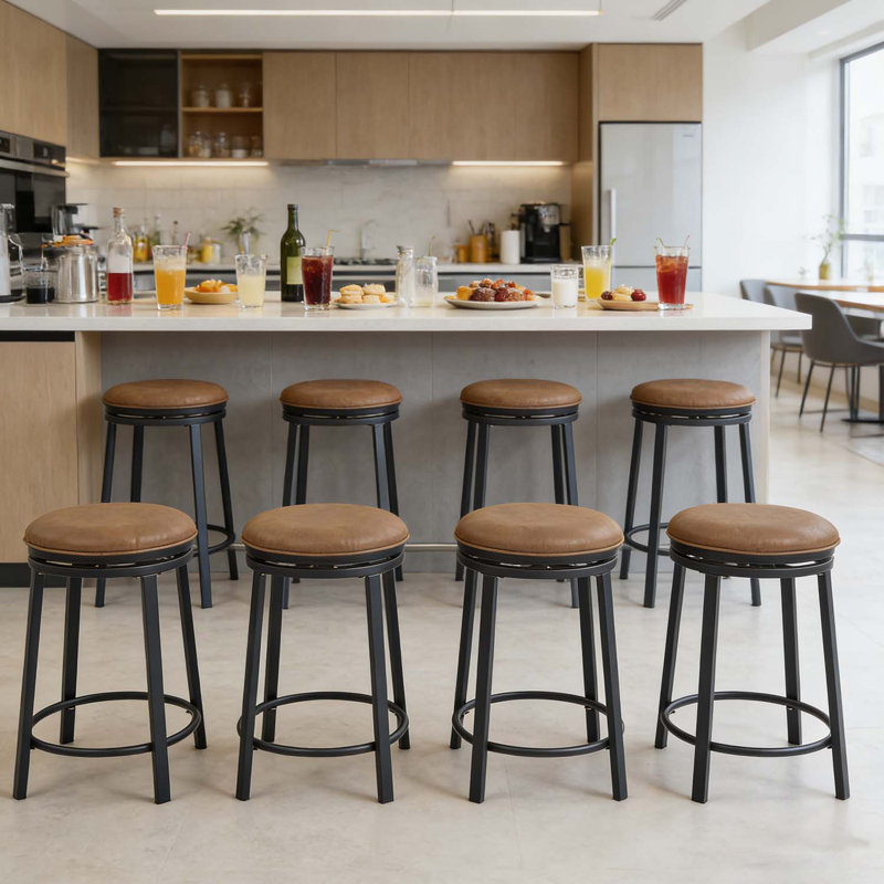Ensemble de tabourets de bar à hauteur de comptoir de 8 tabourets pivotants de 23 po avec siège en similicuir et structure en métal pour îlot de cuisine, bar à déjeuner, café - brun