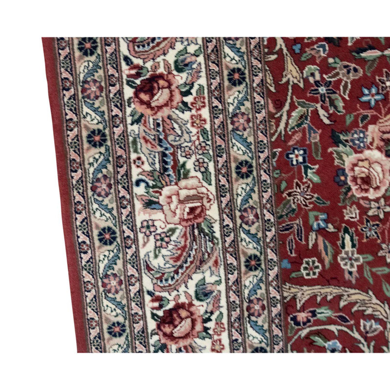 Tapis en laine noué à la main de conception unique 6 pi x 9 pi ivoire / rouge / vert
