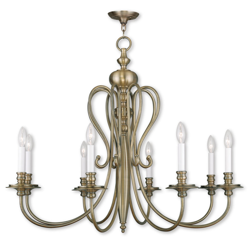 Lustre style chandelier à 8 lumières Wilbourn, Laiton antique