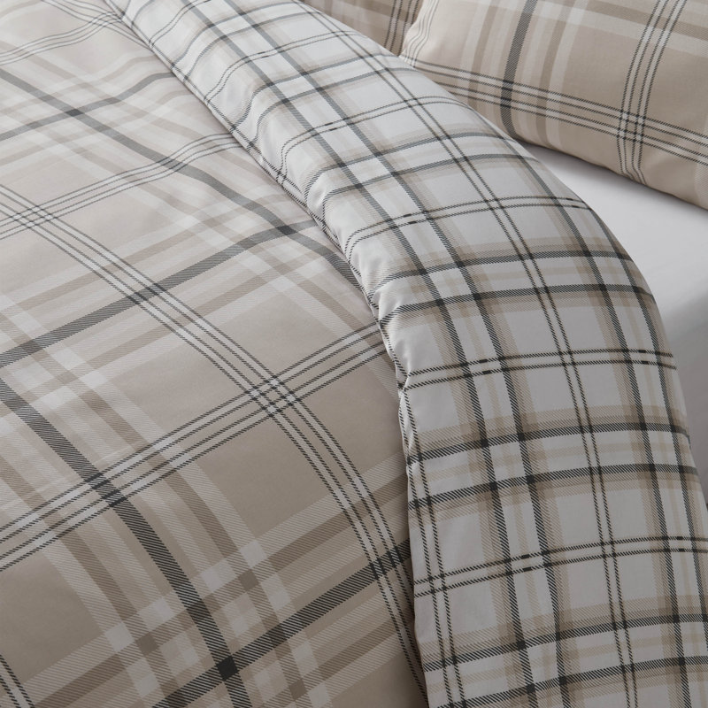 Kelso Check Reversible Duvet Cover Set, Beige, Super Kingsize + 2 Standard Pillowcases