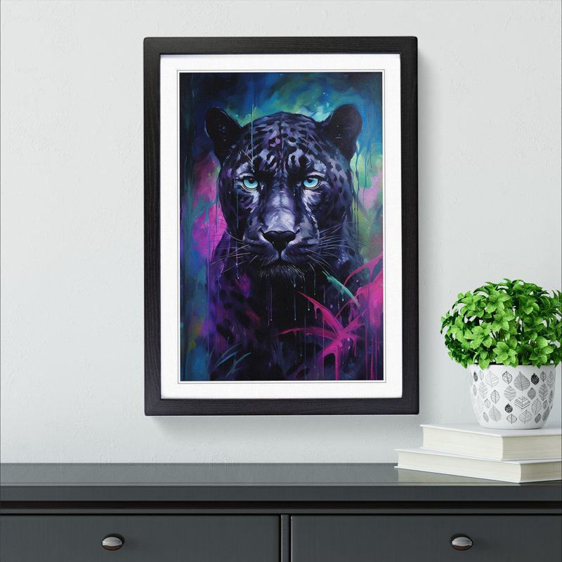 Panther Impressionism - Single Picture Frame Print on Wood, Black Framed, 46cm H x 34cm W x 2cm D