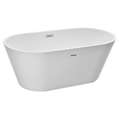 Baignoire autoportante en acrylique, baignoire blanche contemporaine de 59 pouces avec trop-plein et drain en nickel brossé, élégante baignoire ovale autoportante autoportante pour les projets de salle de bain moderne ou de rénovation