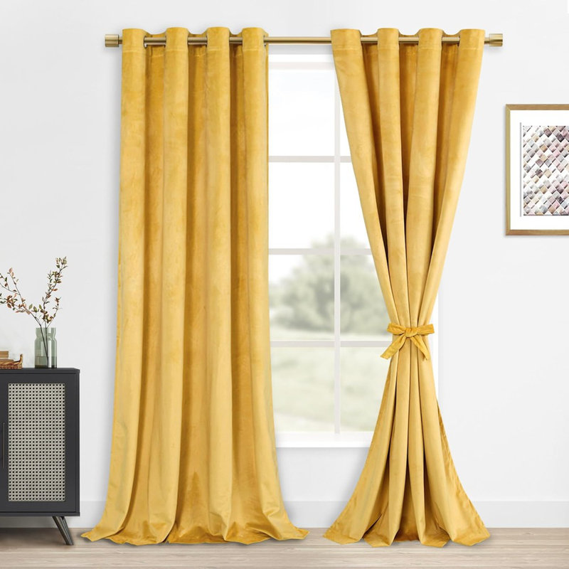 Velvet Curtains 96 Inches With Tiebacks - Elegant Room Darkening Bundleable Grommet Window Curtains Neutral Style Window Dressing For Bedroom/Living Room, W52 X L96, 2 Panels
