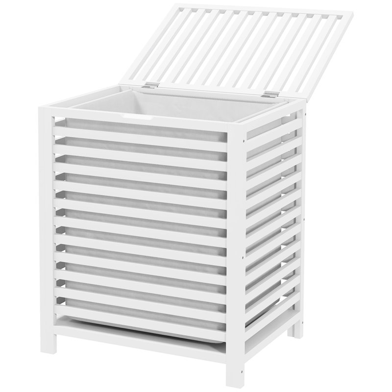 Panier à linge en bambou avec couvercle HOMcom, panier à linge, panier à linge, panier à linge en bois, Blanc