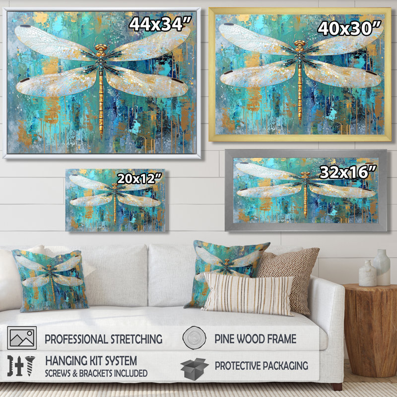 «Emerald Dragonfly Iridescent Wings III», reproduction sur toile, H 16 po x l 32 po, Blanc