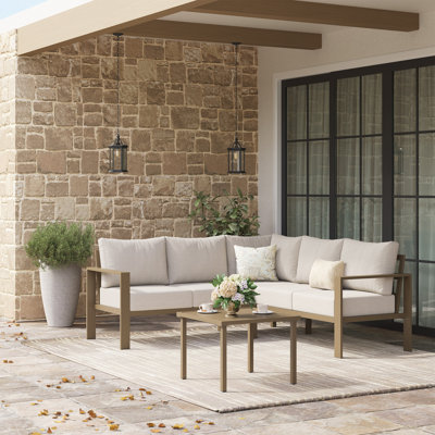 6-Piece Outdoor L-Shape Patio Conversation Set with 6" Thick Olefin Cushions,Metal Frame,  Coffee Table, Seats 4 or 5