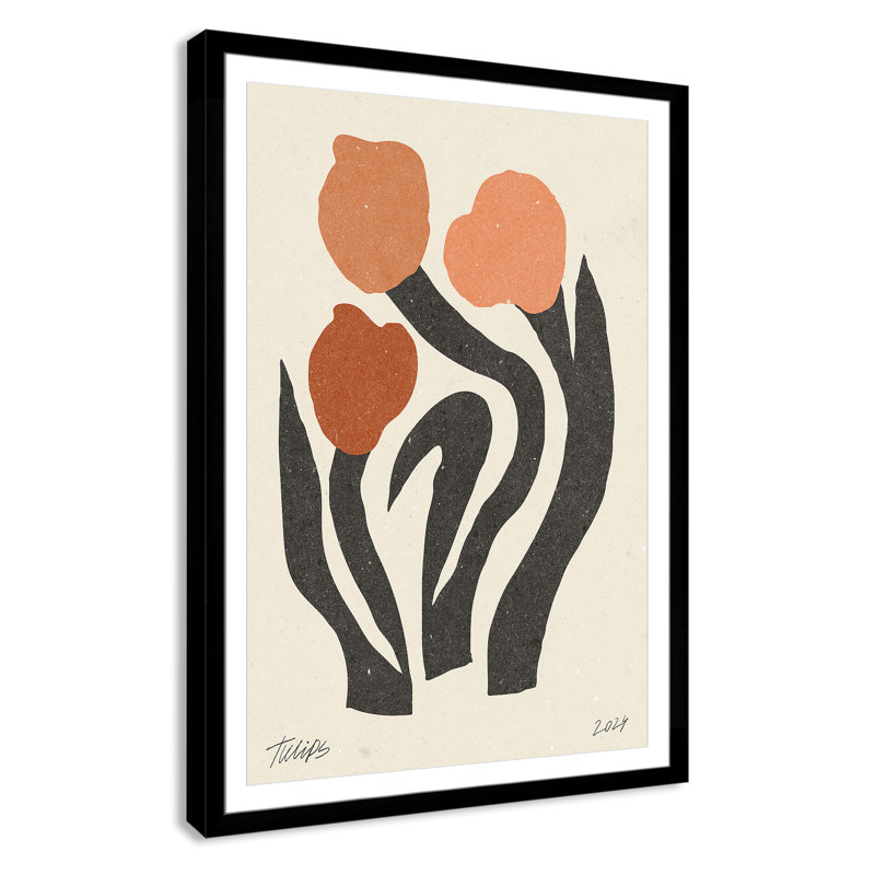 Imprimé de fleurs modernes par NKTN, 39'' W x 55'' H, Matted Print, Satin Black