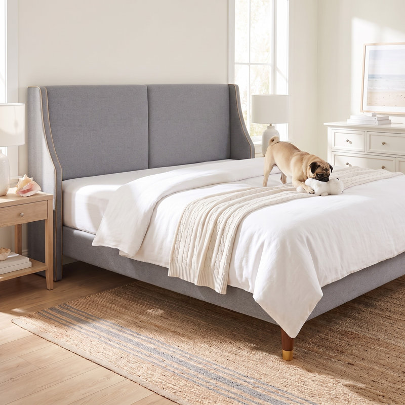 Melaya Wingback Upholstered Platform Bed Frame, Dark Gray, King