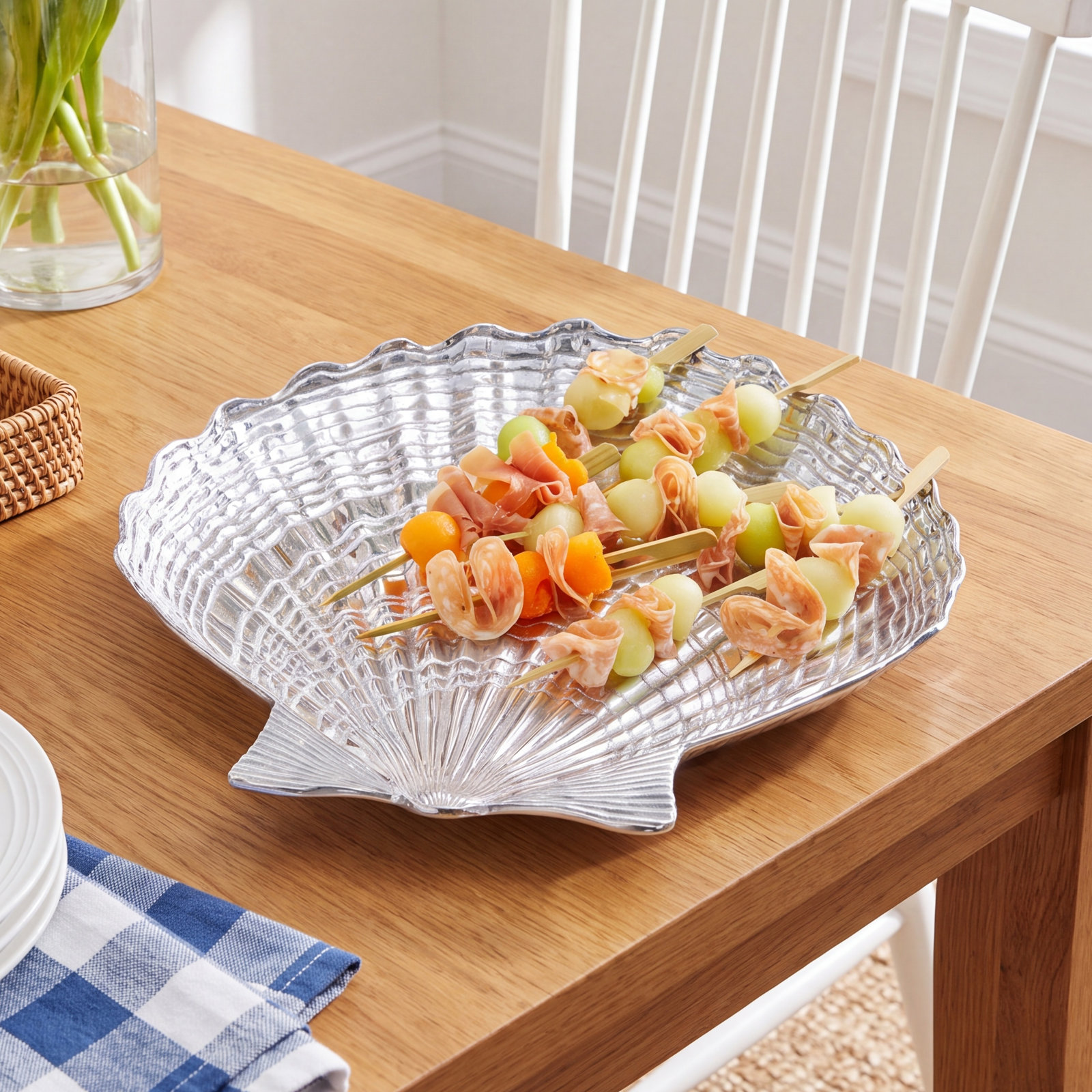 Seaside Scalloped Aluminum Platter, 9.5" H x 10" W x 0.9" D