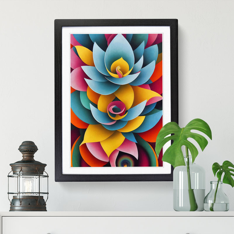 FRM-V0523-833X Floral Tibetan - Single Picture Frame Print, 46cm H x 34cm W x 2cm D, Black Framed