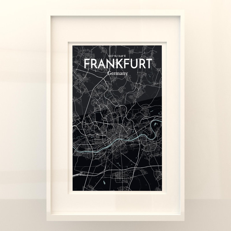 Carte de Francfort, impression graphique contrastée, Gris / noir, H 36 po x l 24 po
