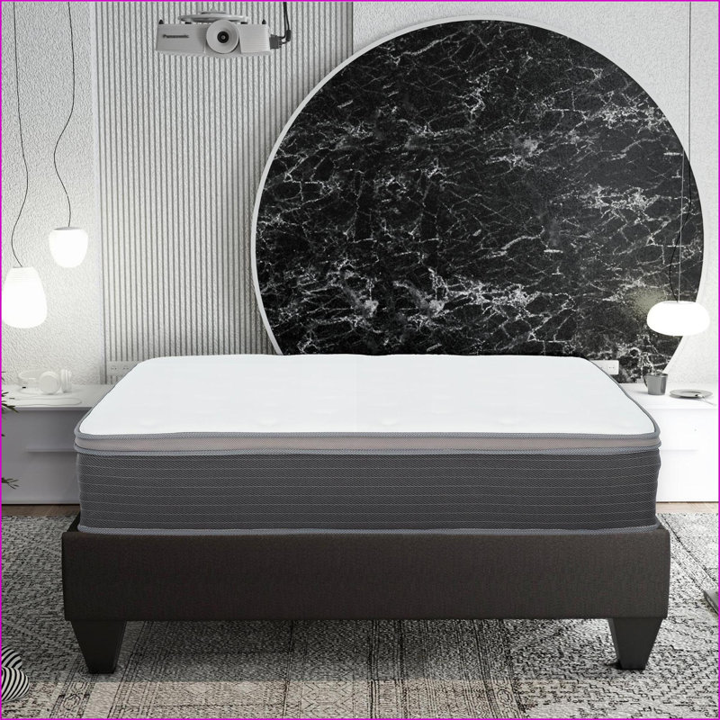 Matelas, matelas hybride très grand de 12 po avec mousse viscoélastique gélifiée Euro Top & amp; Ressorts ensachés | Blanc / gris | Tissu en rayonne