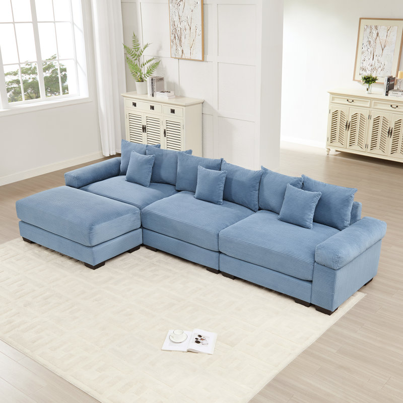 Canapé modulaire en L avec repose-pieds 130 po Roomfitter, H 34,2 po x l 129,9 po x P 59,4 po, 3, Bleu