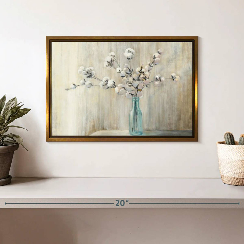 Bouquet de coton, Cadre flottant doré, 13 po x 9 po