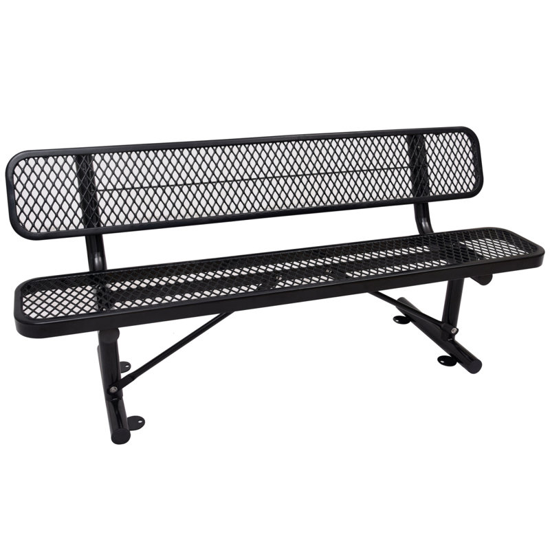 Banc d'extérieur en acier avec dossier, Noir, noir, noir, noir, H 32,5 po x l 96 po x P 23,2 po